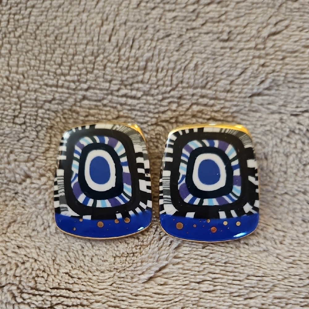 Abstract Blue and Black Earrings